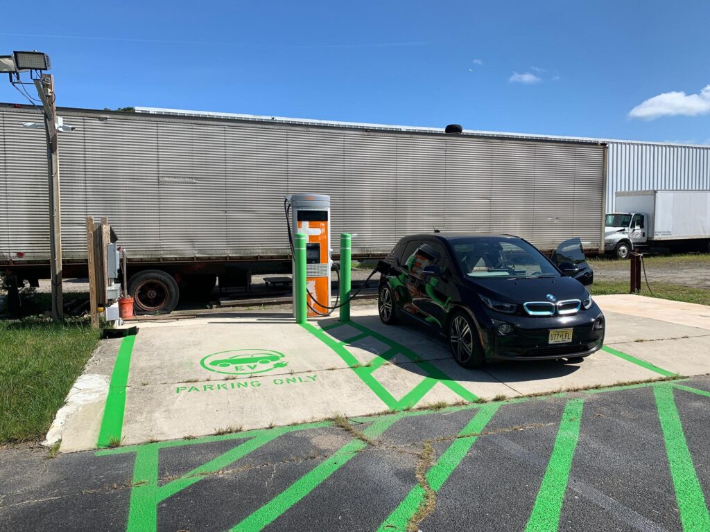 black electric car charging